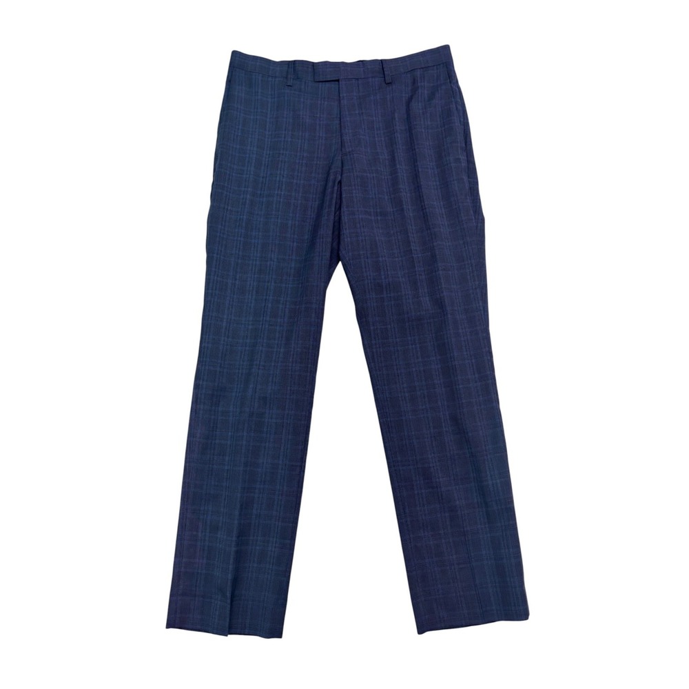 Banana Republic 32x30 Navy Blue Plaid Dress Pants Trousers Marlane Wool Slim Fit